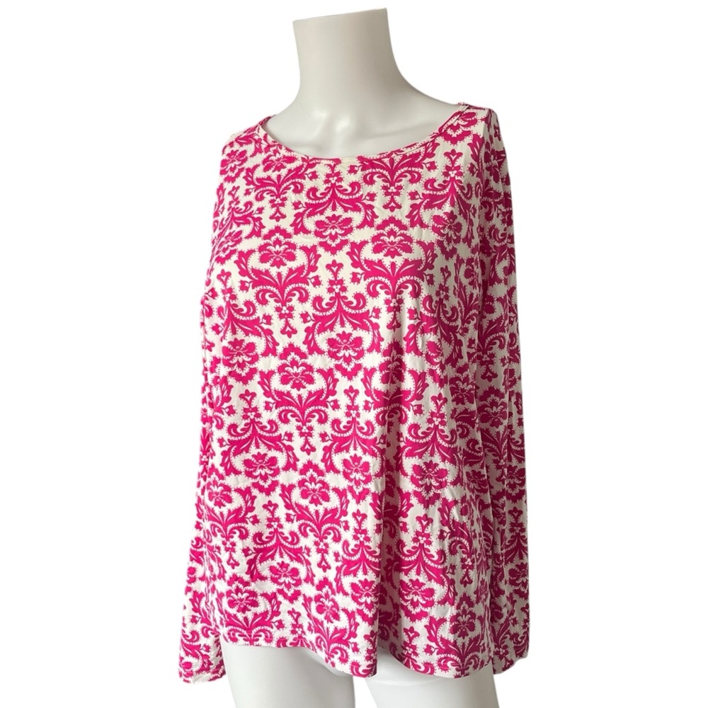 Lands End Long Sleeve Top Colorful Pink White Nylon Rash Guard Size 0X 14W